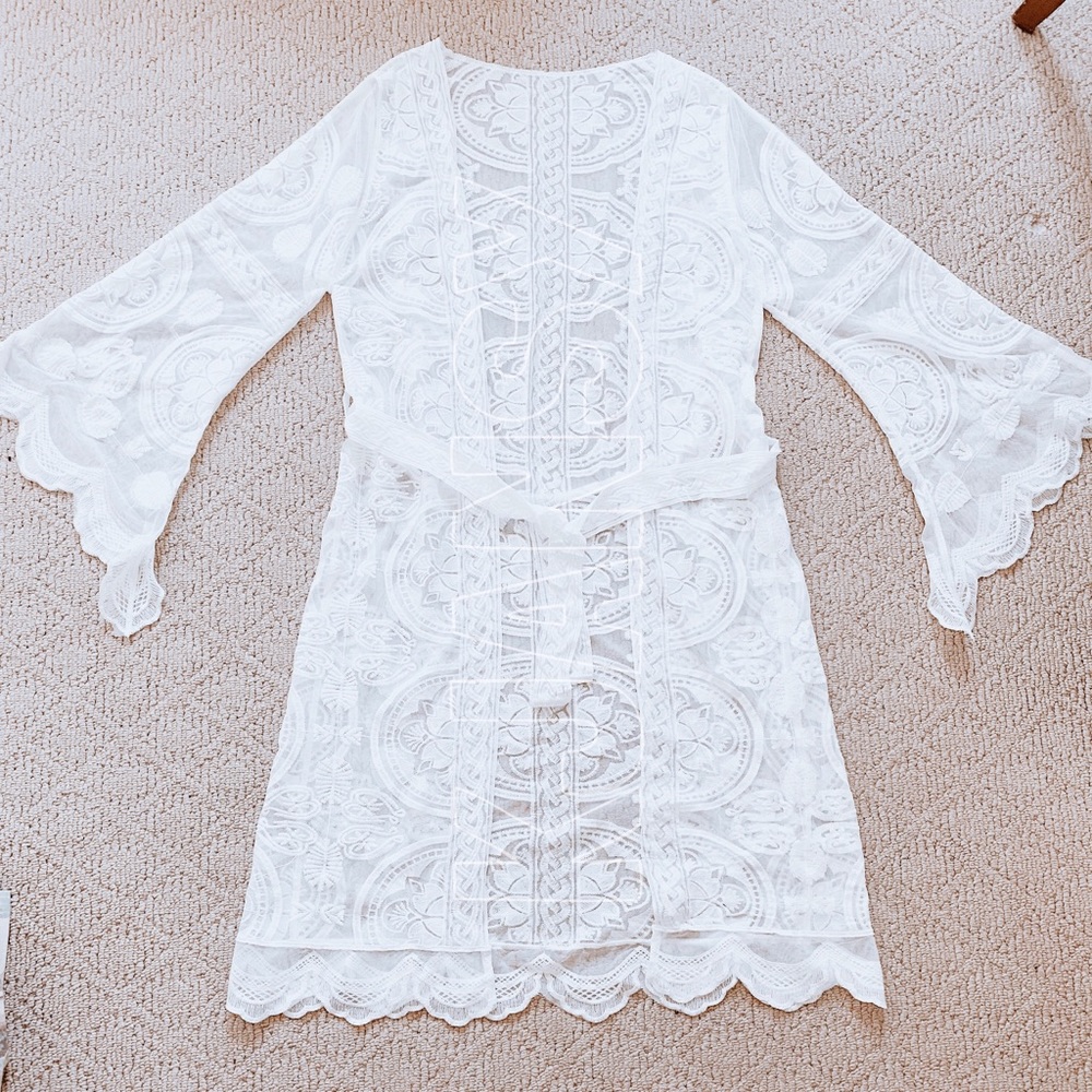 Bohemian Kimono White Lace Duster - Picture 7 of 8